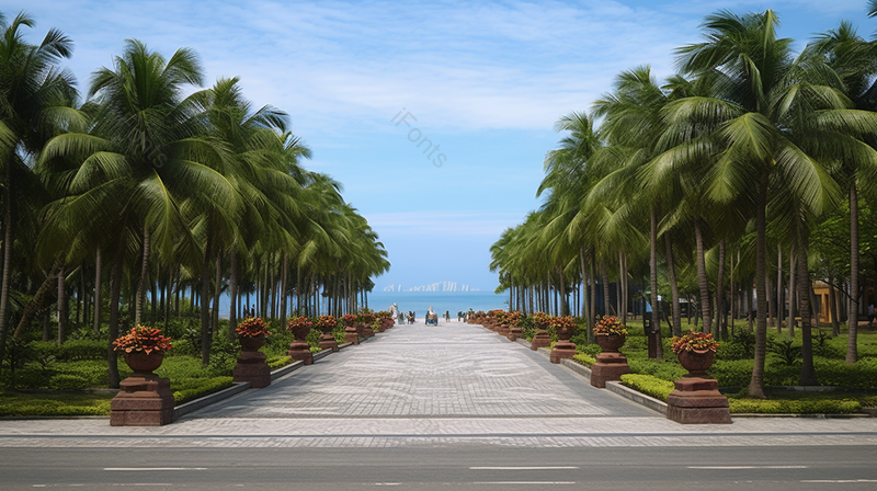 绿色树木种满道路两旁的广场蓝天白云,高清,摄影图,摄影图片,图片大全,摄影图免费下载
